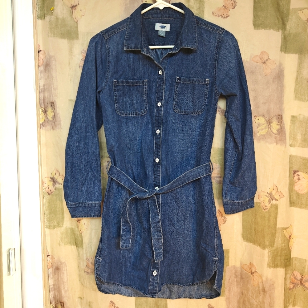 Denim button front shirt dress